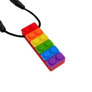Rainbow Lego Brick Silicone Chew Pendant