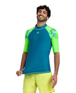 Mens Swimwear: Men's Arena Rash Vest Short Sleeves Graphic