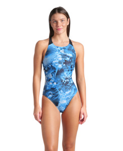 Arena Women's Feel Blue Flowers V Back Swimsuit