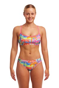 Womens Two Peice: LADIES POKA PALM SWIM CROP TOP