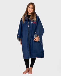 Swim Parka Jackets: Dryrobe Advance Youth Short Sleeve - Navy/Grey