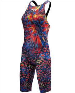 Feamle Bonded Seam Racing Suits: TYR WOMENS AVICTOR VENOM OPENBACK KNEESKIN - BLACK/MULTI