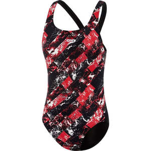 All Girls Swimwear: SPEEDO SCHOOL COLOURS BLACK-RED WAVE ONE PIECE SWIMSUIT