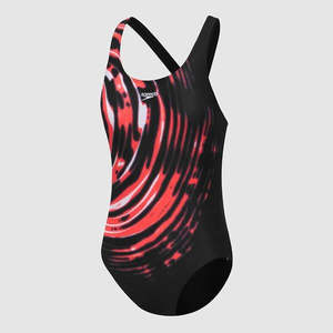 All Girls Swimwear: SPEEDO SCHOOL COLOURS LEADERBACK BLACK/RED ONE PIECE