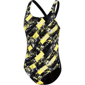 SPEEDO SCHOOL COLOURS BLACK-MARIGOLD WAVE ONE PIECE SWIMSUIT