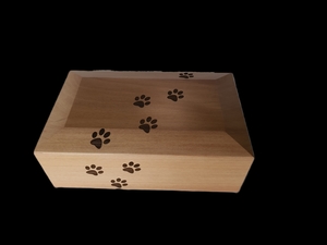 Products: Wood Dog Urn - Paw Print Design - Swiss Wood Technician