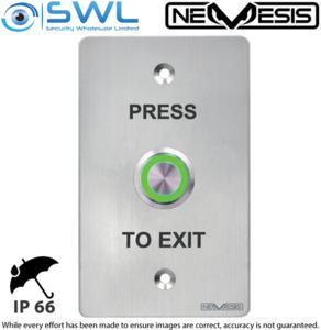 Products: Nemesis Exit Door Push Button, SPDT, 12-24VDC, Illuminated, IP66, 304 Stainless SWL