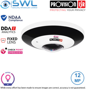 Products: Provision-ISR FEI-2120IPN: 360° Fisheye 12MP, NDAA, IR 15m, IP67, IK10, 1.07mm SWL