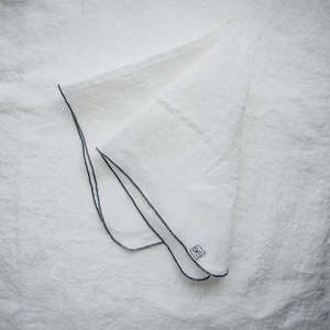 Linen Napkin Set – Soft White with Charcoal Bourdon Stitch (S/4)