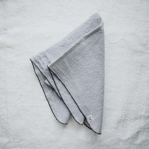 Products: Linen Napkin Set – Mist with Charcoal Bourdon Stitch (S/4)