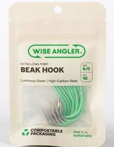 Wise Angler: Wise Angler - Luminous Green Beak Hook 6/0 - Extra Long Point
