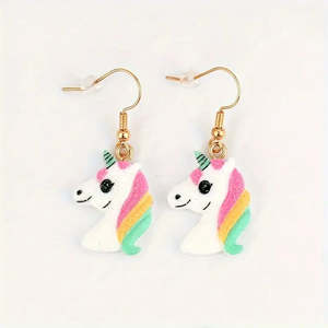 Jewellery: Unicorn Head Dangly Pierced Earrings