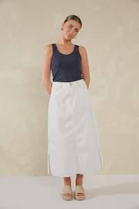 Haven: Dalton Denim Skirt - White