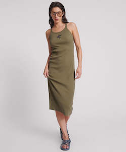 Khaki Rib Singlet Midi Dress