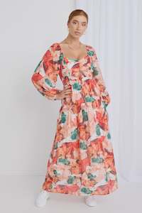 Winter Sale 2024: Ornelle Orange Watercolour LS Tiered Maxi Dress