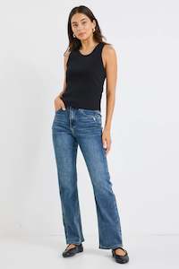 Farah Mid Blue High Rise Soft Flare Jean