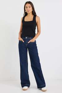 Concert Indigo Mid Rise Wide Leg Pocket Jean