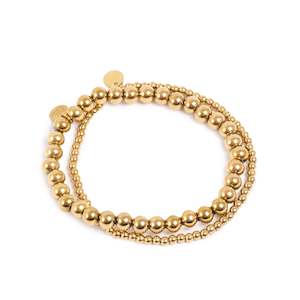 3047 0029 Steel Gold Bead Duo Bracelets