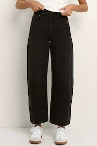 Jeans 1: Varsity Black Wash Forward Seam Barrel Jeans