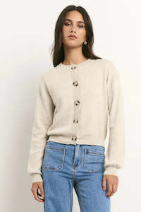 Solar Oat Cotton Fine Knit Crew Cardigan