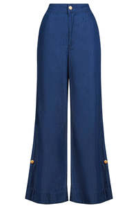 Melenia Denim Split Pant -Indigo