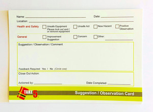 Products: Safety Observation / Suggestion Cards OHS Consultants