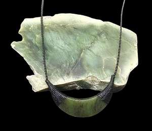 Products: Nz south Westland totoweka kopae chest plate 6cm x 2cm - Takutai Rere Jade