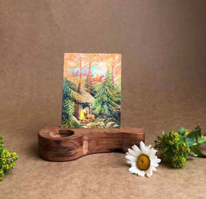 Candles: HANDCRAFTED WOODEN POSTCARD AND CANDLE HOLDER
