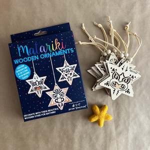 Seasonal Table: MATARIKI WOODEN ORNAMENTS ~ 9 STAR SET