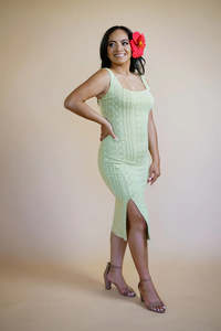 Sose Malu: SOSE MALU BODY CON SLIT DRESS CREAM- TD162