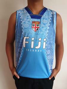 T Shirts: Fiji Daily Sublimation Vest -TM2094 Sky/Blue