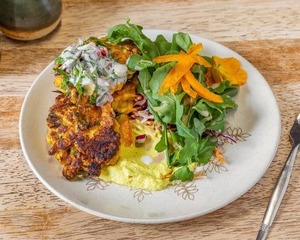 Products: Cafe Corn Fritters + Poach Egg