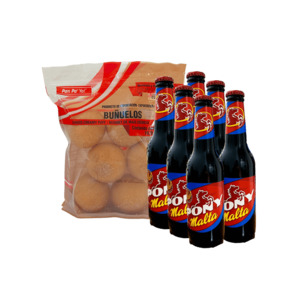 Products: 6 Pack Pony Malta + Buñuelos Pan Pa’ Ya Combo