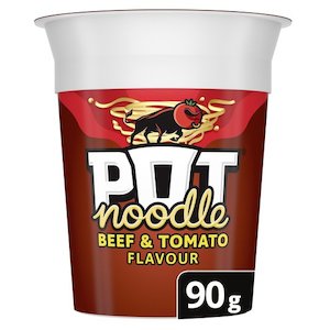 Products: Pot Noodle Beef & Tomato, Chicken & Mushroom, Curry, Bombay Bad Boy – Tastes of the UK