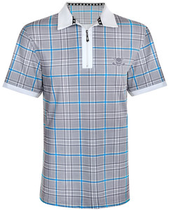 HT Plaid Cool-Stretch Men’s Golf Shirt (Blue/Grey) Tattoo Golf