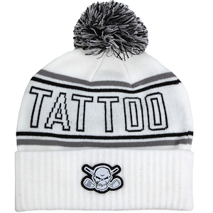 Products: Cuffed Pom Knit Beanie (White) Tattoo Golf
