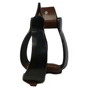 Stirrups Leathers Western: Aluminium Shaped Oxbows - w/Leather Tread