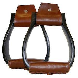 Stirrups Leathers Western: Aluminium Oxbows - w/Leather Treads