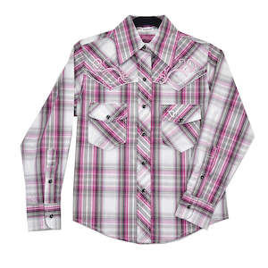 COWBOY HARDWARE GIRLS DUTTON LS PLAID - PINK
