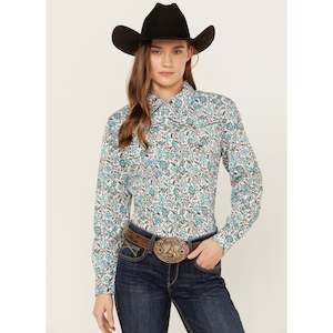 The Look: COWGIRL HARDWARE FLORAL PRINT LONG SLEEVE SNAP WESTERN SHIRT