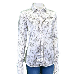 Cowgirl Hardware Ladies Cream Buckskin Allover Print Long Sleeve Western Snap Shirt