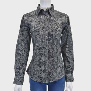 Rider Wear: Cowboy Hardware Women's Black Tooled Floral Long Sleeve Western Shirt