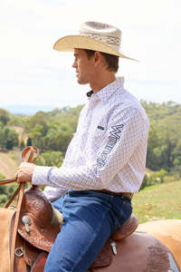 Rider Wear: Wrangler Men’s Frederick Print Logo Western Long Sleeve Shirt