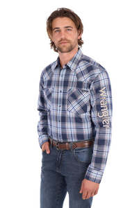Wrangler Men’s Mario Check Logo Western Long Sleeve Shirt