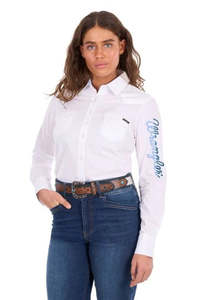 Rider Wear: Wrangler Women’s Hazel Logo Western Long Sleeve Shirt