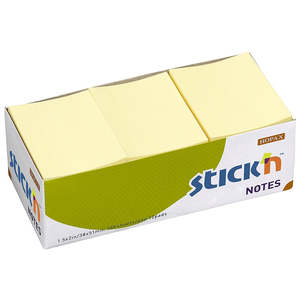 Stationery: Stick'n Note Yellow 38x50mm 100 Sheet Pad Pack 12