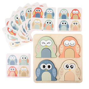 Products: Wooden Owl Face Puzzle with Flash Cards - Wooden Puzzle Set (3+ Years)