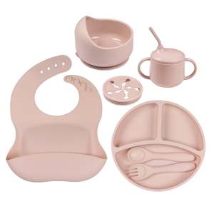 Food Grade Silicone Kids Dinnerware Set - Suction Bowl, Sippy Cut, Divided Plate&hellip;