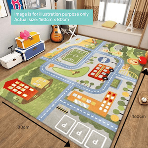 Kids Room Decor: Kids Road Map Rug | Play Mat | Car Track Mat - Bus & Wild Animals (160x80cm)