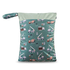 Storage Solutions: Double Pocket Eco-Friendly Large Wet Bag - Construction Vehicles